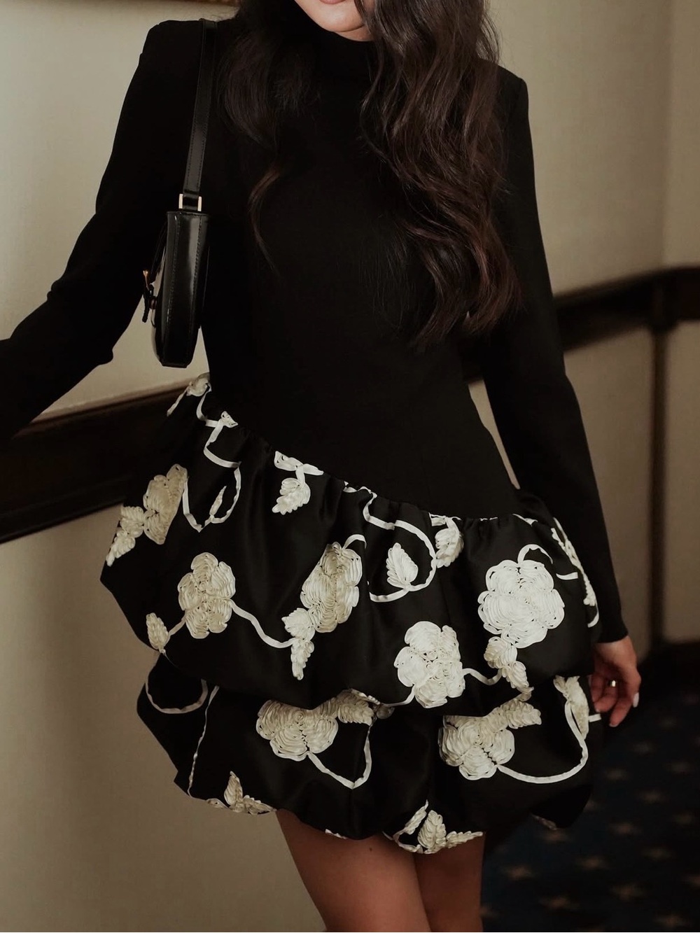 NWT Rotate 3D Flower Bubble Dress Black